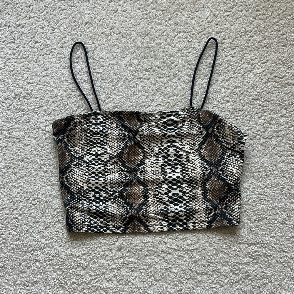 SHEIN Snake Print Crop Top - Black and Brown